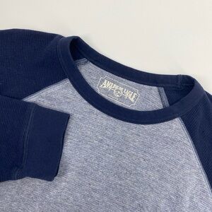 American Eagle T Shirt Mens Gray Blue Thermal Waffle Knit Raglan Lounge School